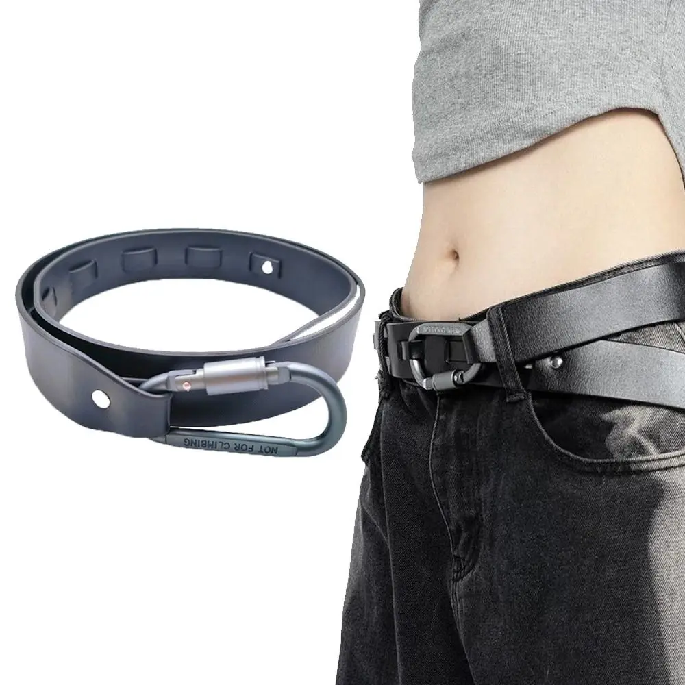 Trendy Pin Buckle Carabiner Buckle Belt Retro Casual Waist Belt Luxury Design Adjustable D Shape Letter Hook Belt For Women Men