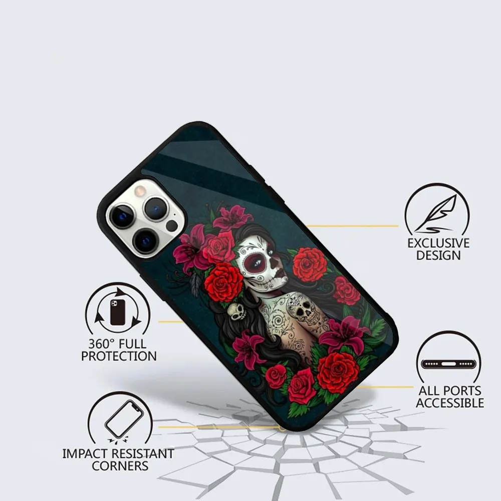 Mexican Catrina Skull Girl   Phone Case For iPhone 15,14,13,12,11,Plus,Pro,Max Mini Magsafe Magnetic Wireless Charging