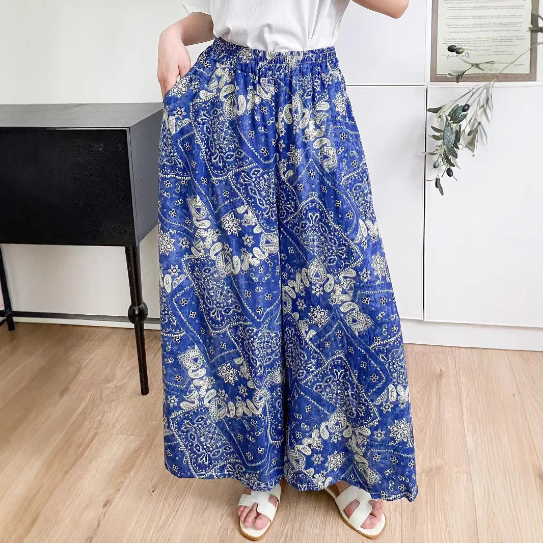 

Summer Womens Rayon Culottes Cotton Blend Palazzo Pants with Pockets Loose Fit Plus Size High Rise Elastic Waist Cropped Pants