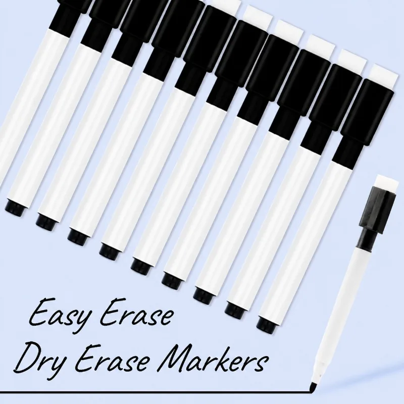 Black Erasable Whiteboard Marker Eco Water Based Pen Magnetic Design with Built in Brush Smooth Writing Tool for Office