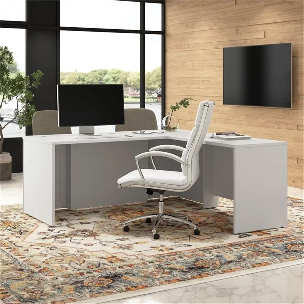 Heights 72W x 30D Executive L-Shaped Desk in White, Large Computer Table for Home Office or Professional Workspace