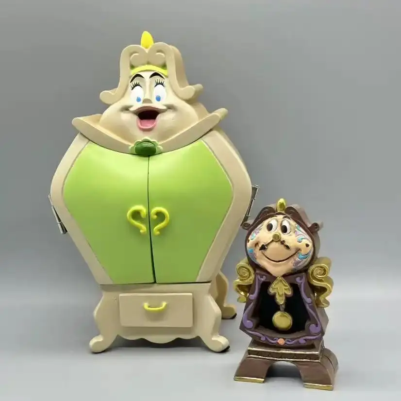 Anime Figure Beauty And The Beast Toys Night Lights Candlesticks Cogsworth Clock Ornaments Collectible Model Gift