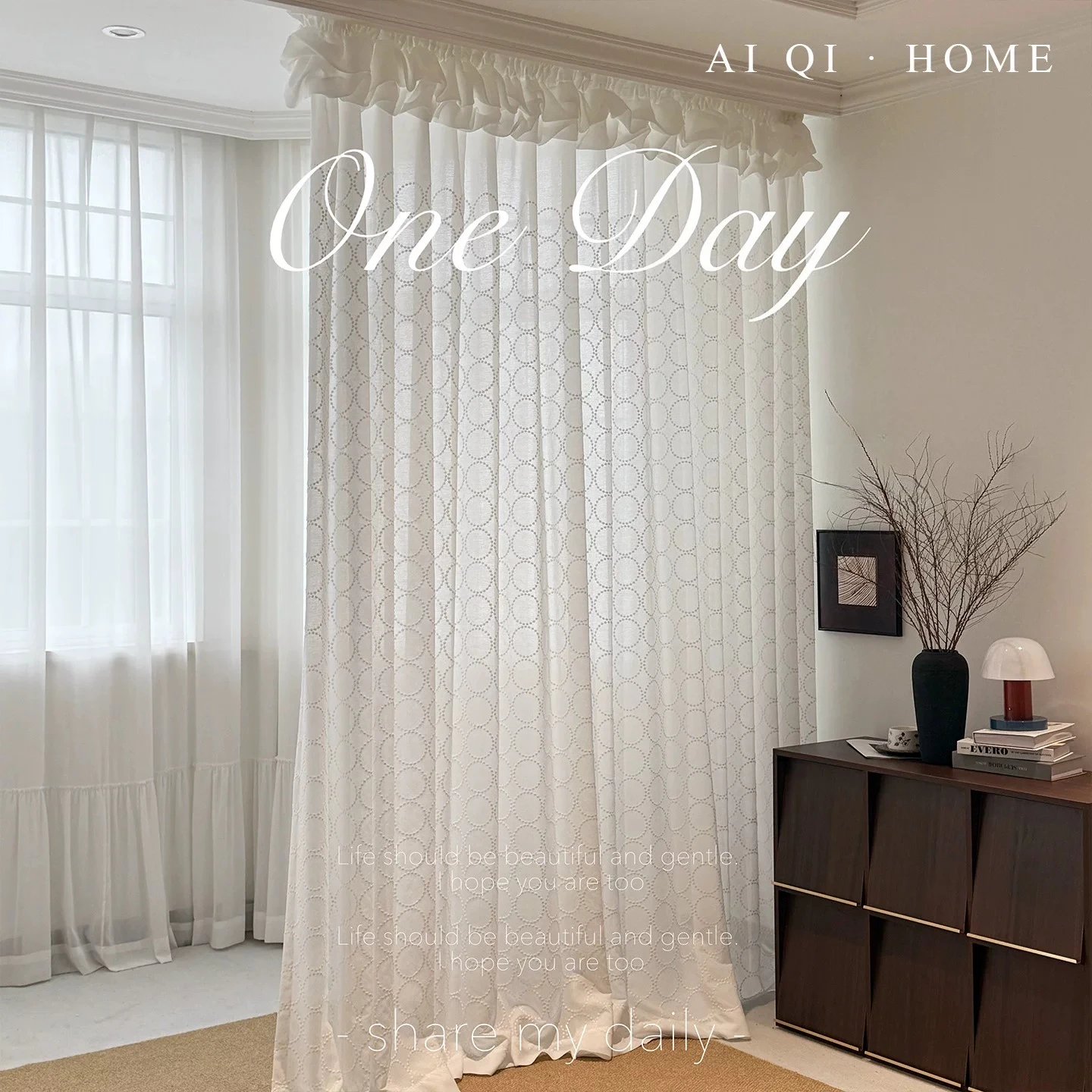 Designer Style Vintage Cream Style Circle Embroidery Skirt Window Screen Living Room Bedroom Balcony Bay Window Customization