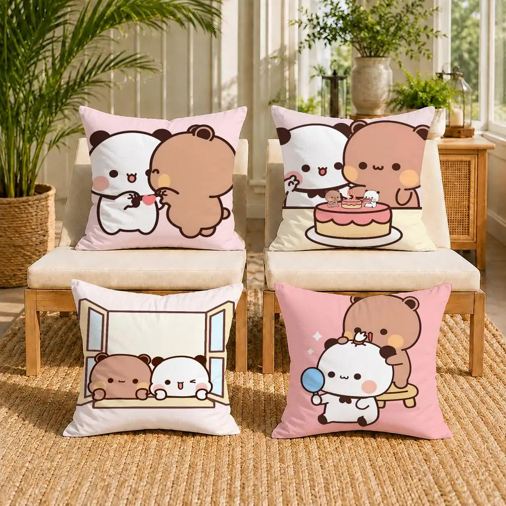 Panda B-Bubu D-Dudu Cushion Cover Soft Short Plush Double-Sided Printing Home Decor Machine Washable Pillow Case Gift