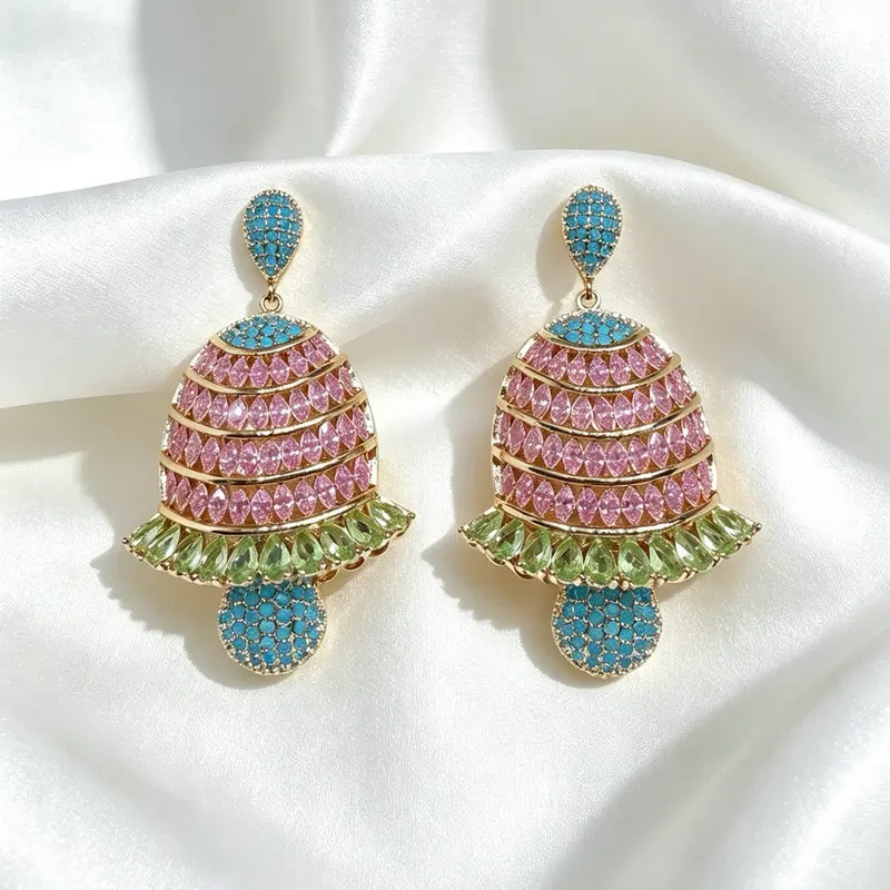 Bilincolor Elegant Micro-paved Colorful Cubic Zirconia 3D Wind Chime Earrings