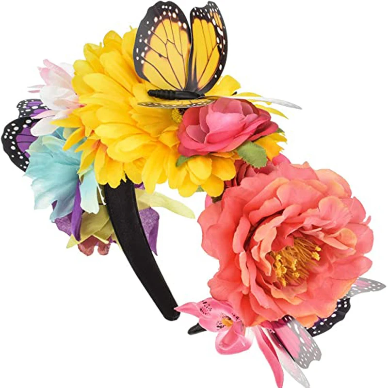 

Rose Butterfuly Headpiece Mexican Flower Crown Party Costume for women and children