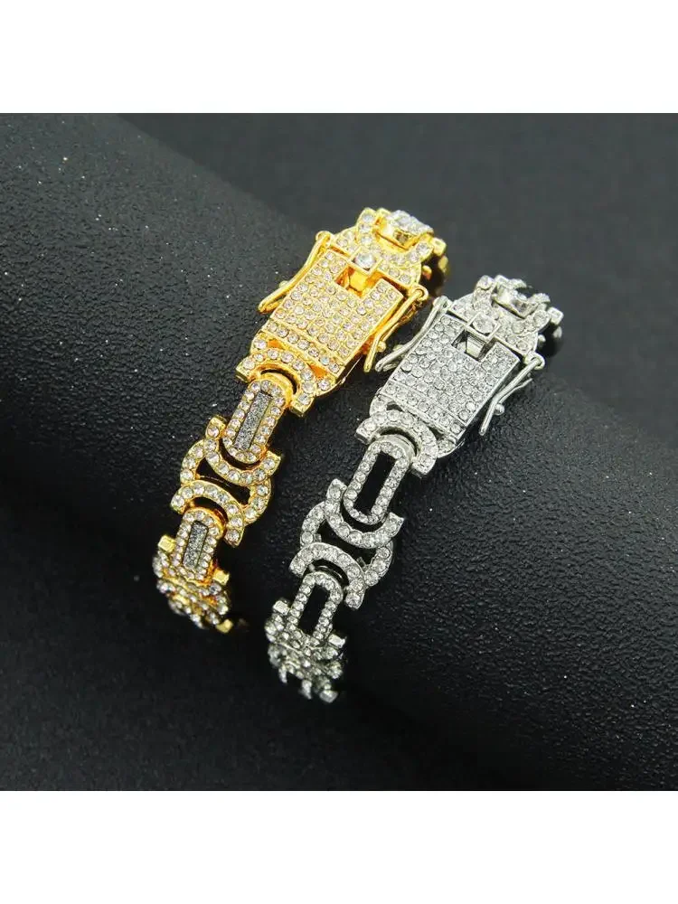 2022 New Men Women Hip Hop Gold Silver Mix Color Sparking Byzantine Link Chain Bracelet Iced Out CZ Stone Hip Hop Jewelry gift