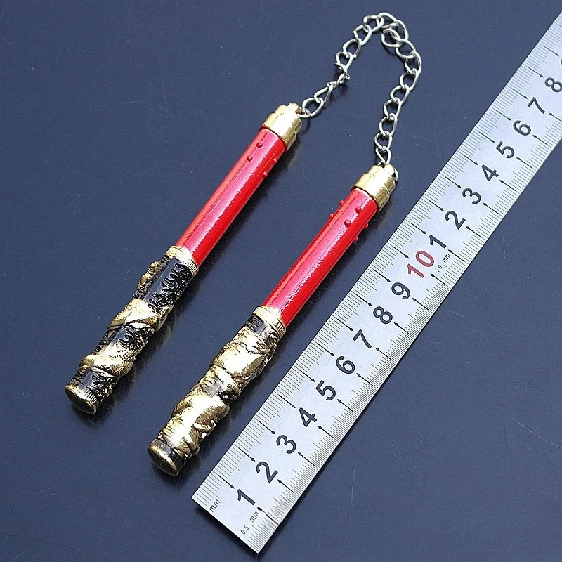 12cm/4.72in gra dla pokoju boski smok Nunchucks metalowa broń Model Prop ozdoba kolekcja wyświetlacz na biurko prezent zabawka dla chłopca