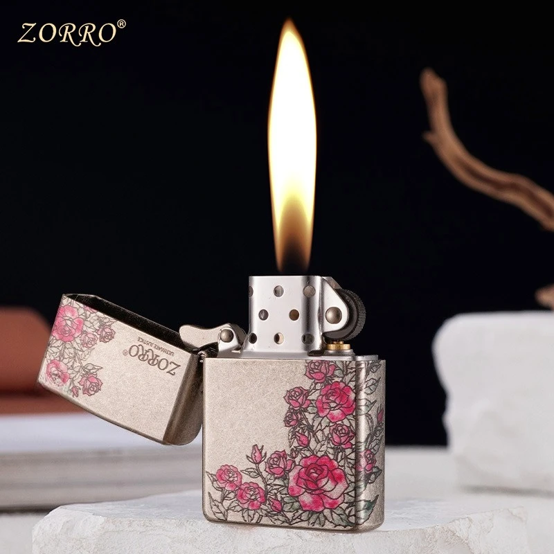 

Zorro древняя серебряная роза с садовым узором, масляная зажигалка в качестве элитного подарка для парня, аксессуары для курения, гаджеты для мужчин