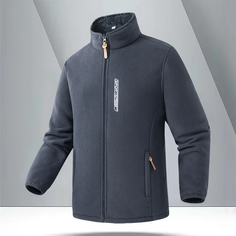 Winter Men Outdoor Fleece Jacket Casual Polar Fleece Cold-Proof Thickened Coat Lightweight Windproof Zipper Cardigan Warm Jacket