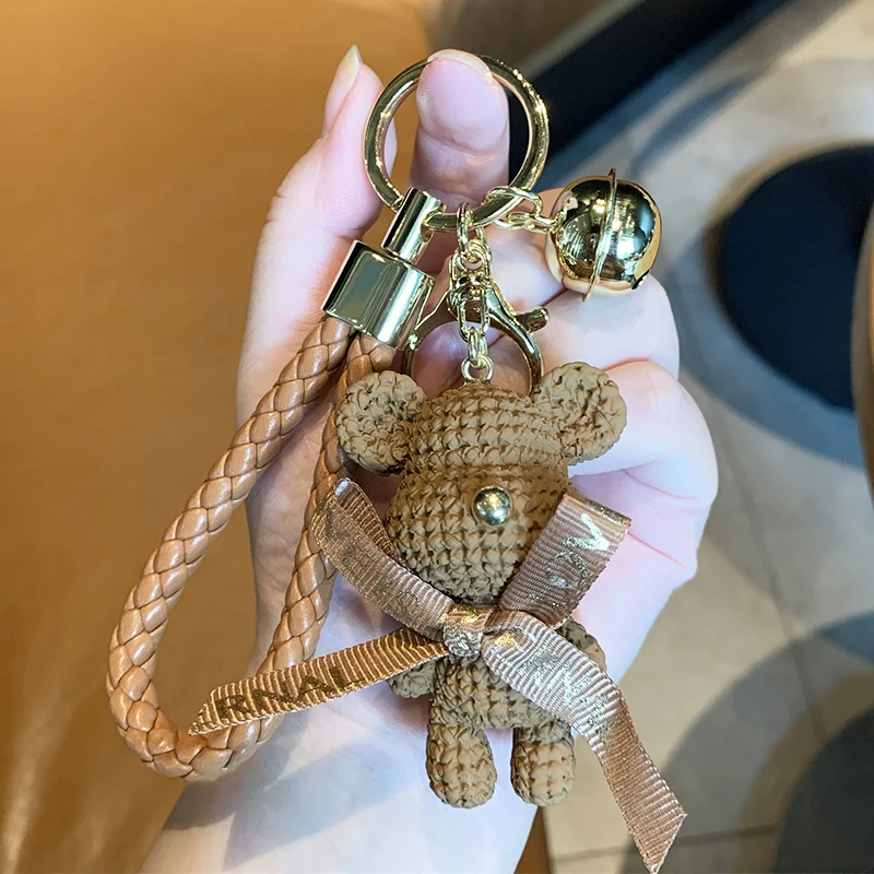 Wool bear key chain three-dimensional doll backpack pendant female cartoon bear car key chain pendant gift