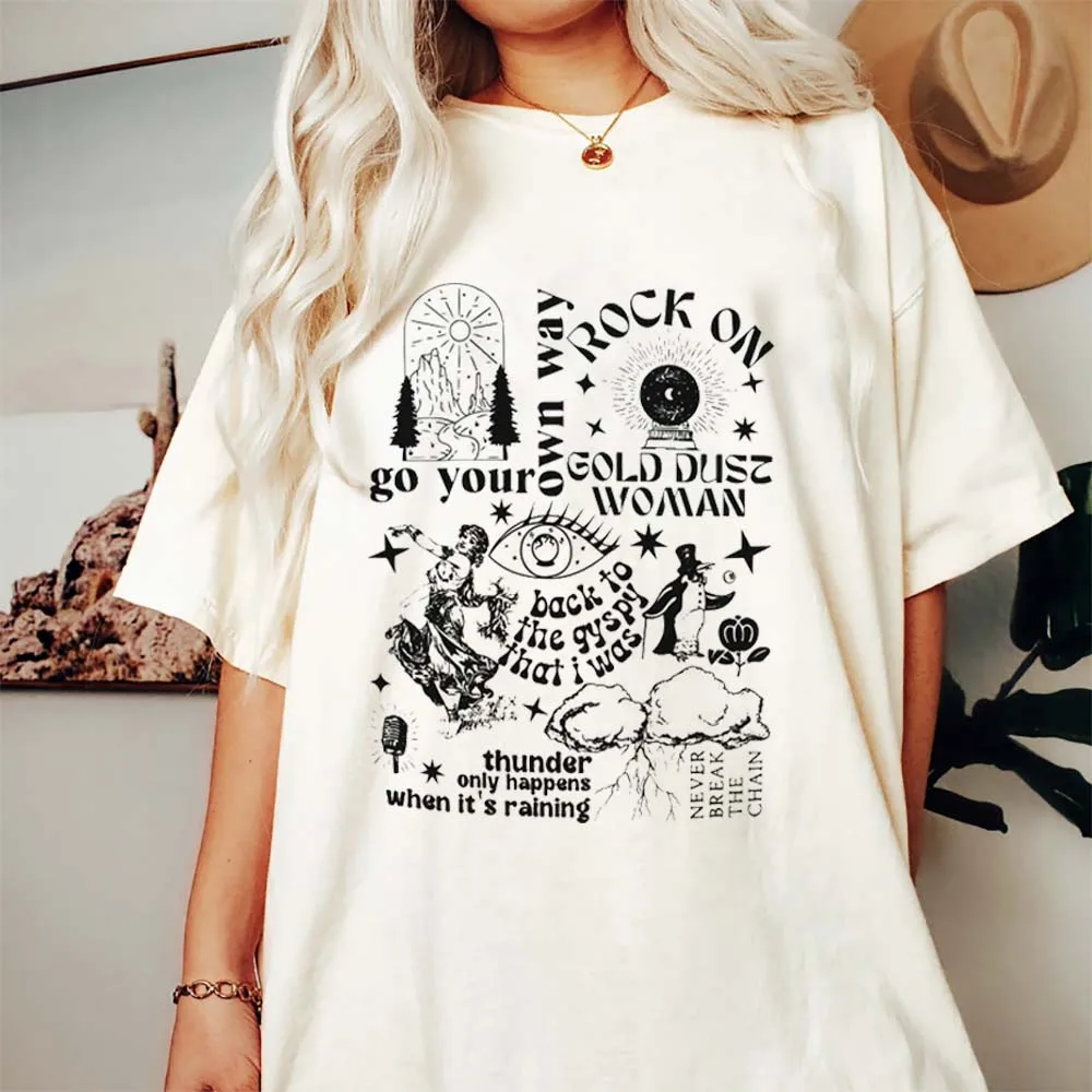 Vintage Fleetwood Mac Tour Go Your Own Way New Women's Trendy Short Sleeve Cartoon Fun Pattern Top Summer Casual 90s T-Shirt.