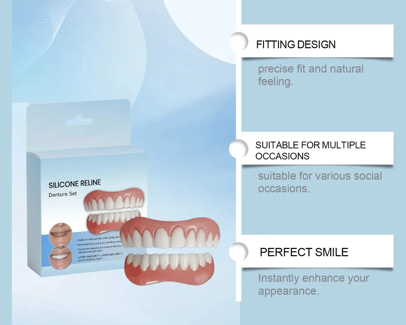 ชุดซิลิโคนสำหรับทำฟันปลอม ชุดซิลิโคนสำหรับใส่ฟันปลอม ชุดฟันปลอมแบบนิ่ม ชุดฟันปลอมแบบนิ่มสำหรับฟันบนและฟันล่าง ใช้งานง่าย