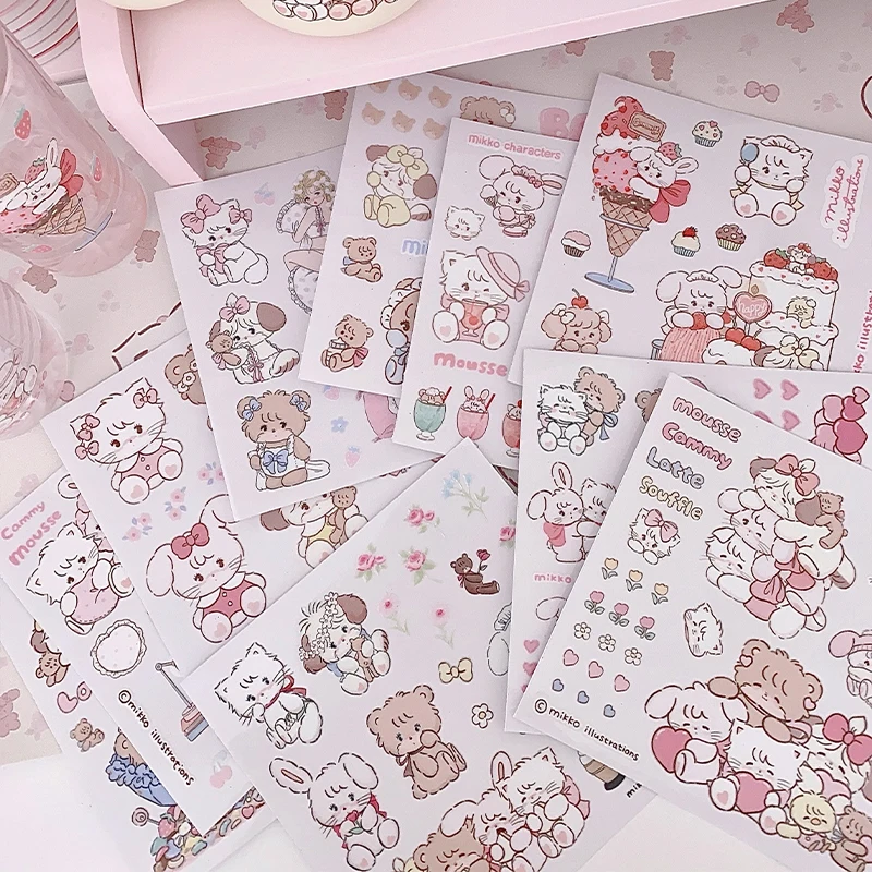 Kawaii Mikko Mousse Souffle Cammy Latte Stickers Waterproof Crystal Sticker Diy Decoration Sweet Cute Kids Toys Gift For Girls