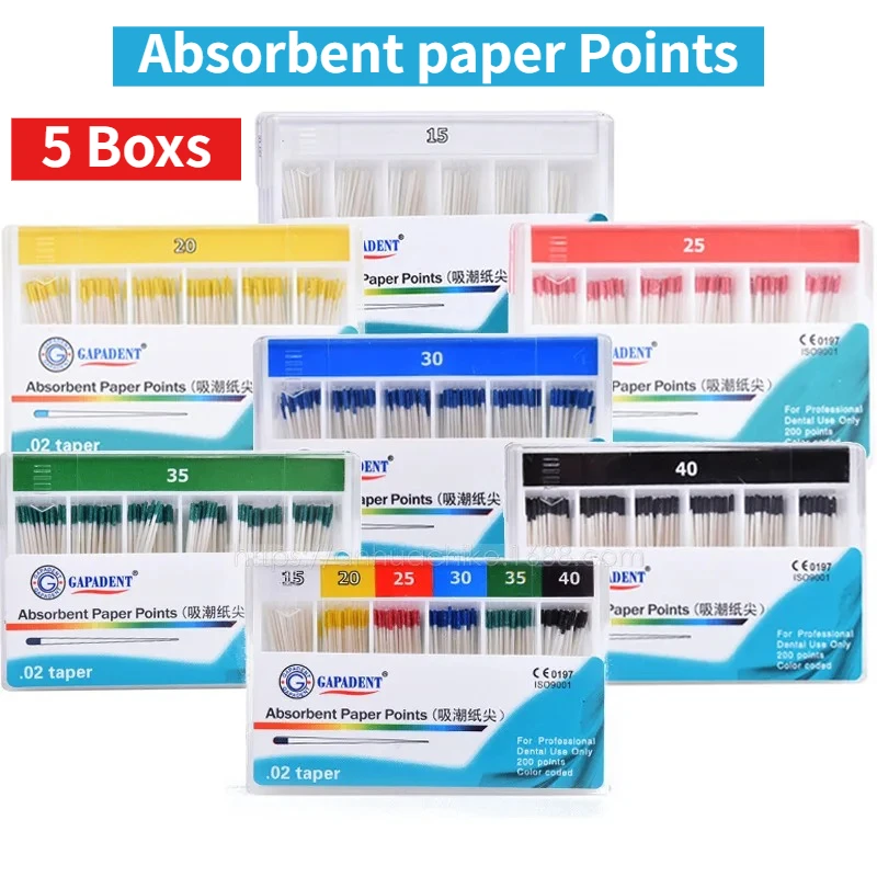 

5 Boxs Absorbent Paper Points 02/04/06/Pro Tape 15-40 # 5 Boxs Dental Dentistry Endodontics Cotton Fiber Tip Dental Clinic