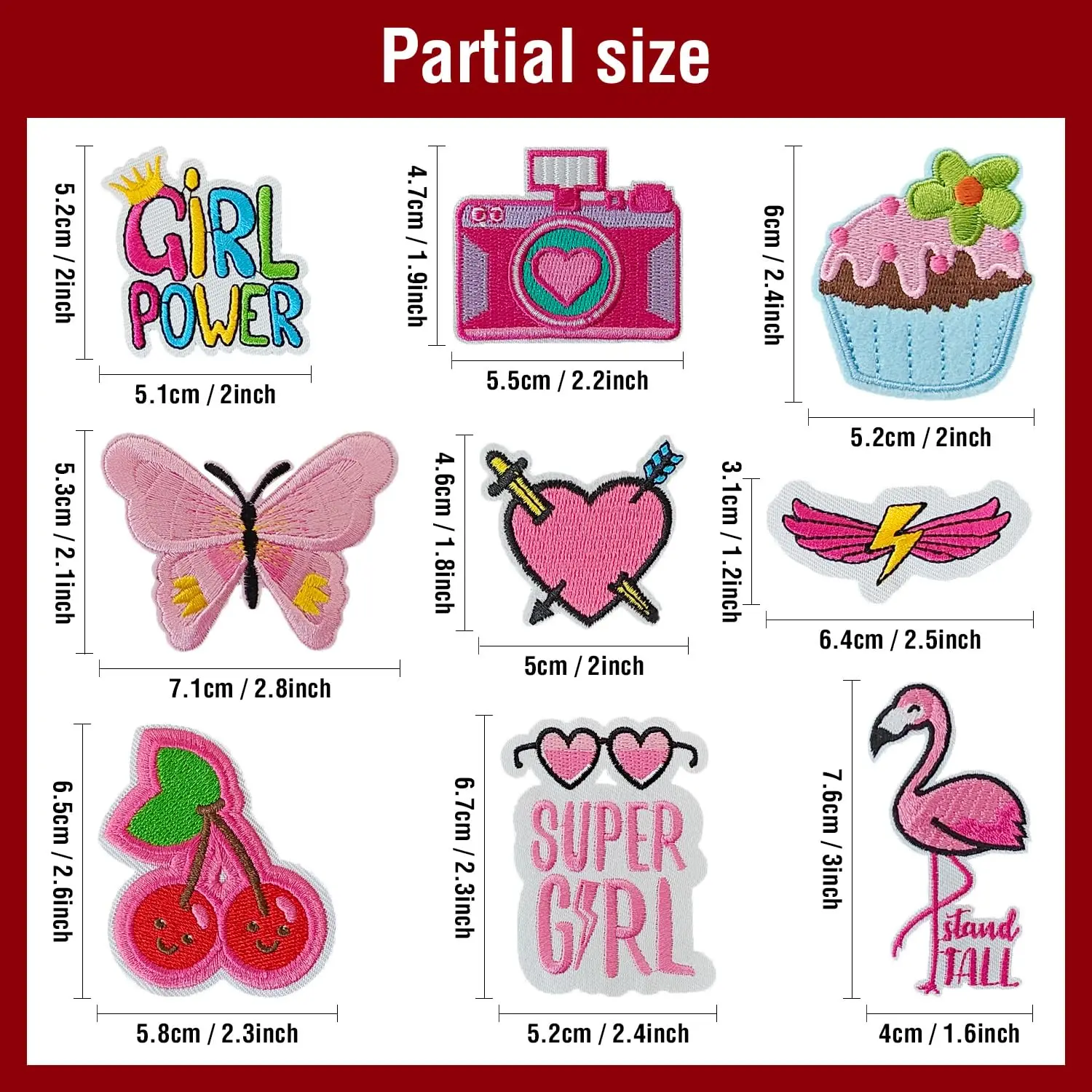 32Pcs Pink Girl Lipstick Cherries Pink Heart Iron on Embroidered Patch Super Girl Applique