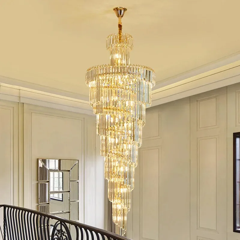 Luxury Crystal Chandeliers Home Villa Duplex Attic Living Room Lighting Loft Decoration Ceiling Pendant Lights Indoor Fixtures