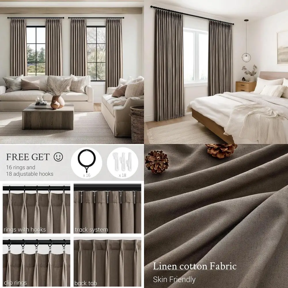 

108 льняных штор из темного льна, комплект из 2 панелей, полупрозрачные, в стиле бохо, потолок длиной 9 футов для гостиной и спальни