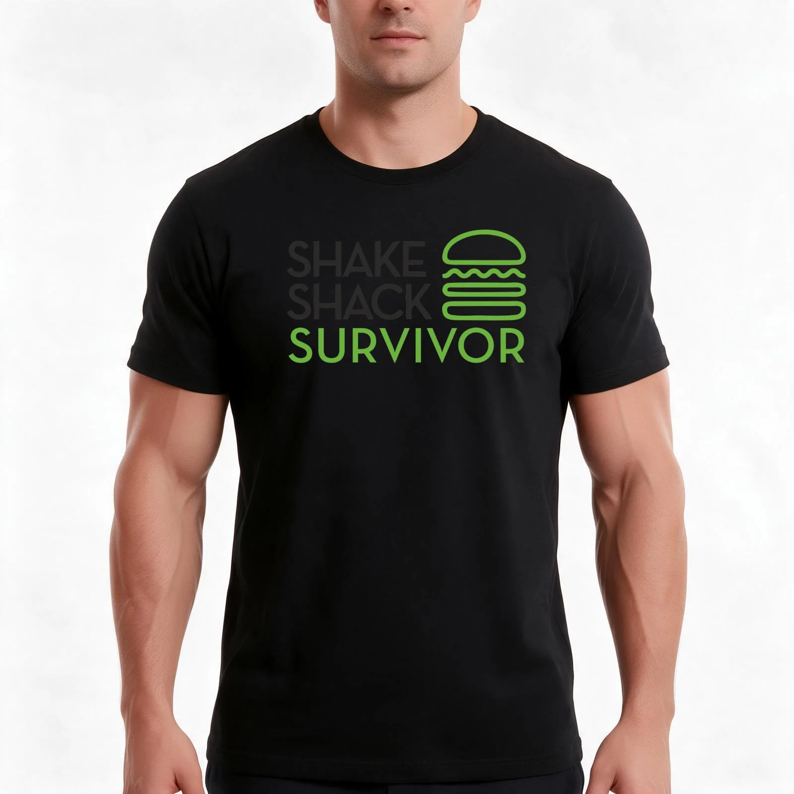 Shake Shack Survivor (Light) T-Shirt, Summer Casual Cotton Tee, Oversized Streetwear Tops, Vintage Graphic Print, 100% Cotton