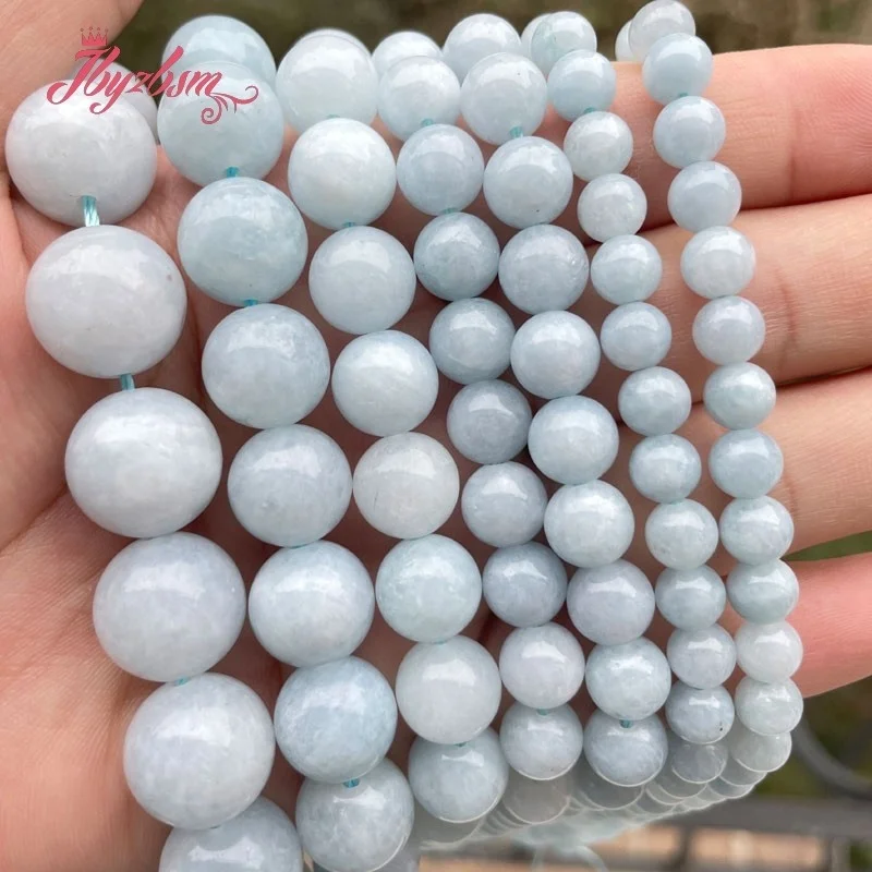 6/8/10/12/14mm Round Aquamarines Jades Smooth Loose Stone Beads For Necklace Bracelet DIY Jewelry Making 15\