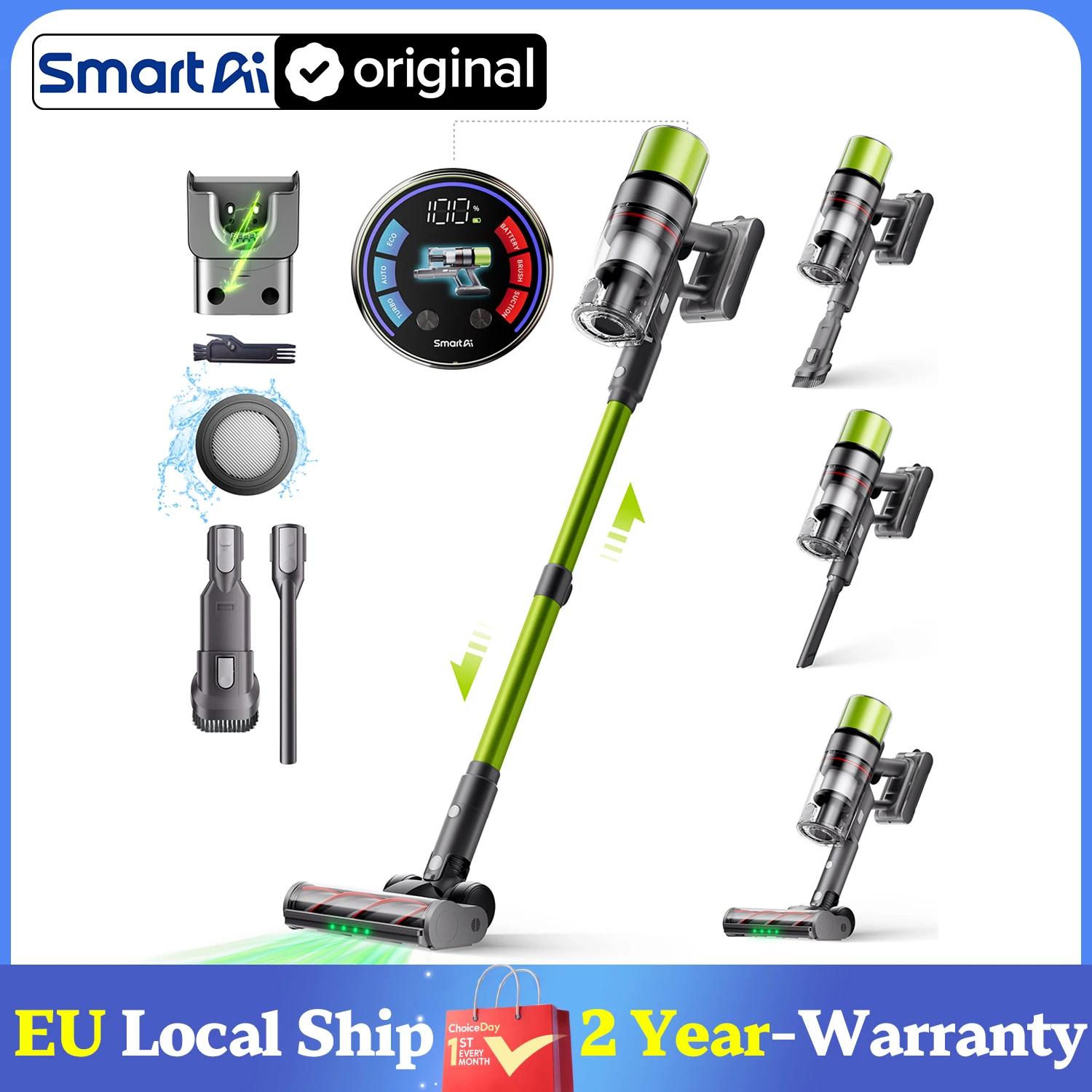 SmartAI V6 Aspirateur Sans Fil, Aspirateur Balai 65KPA 650W Puissant, Autonomie Jusqu’à 80min, Grande Batterie 24000mAh, Brosse Anti-Enchevêtrement, Léger & Multi-Fonction avec Filtre HEPA12, Pour