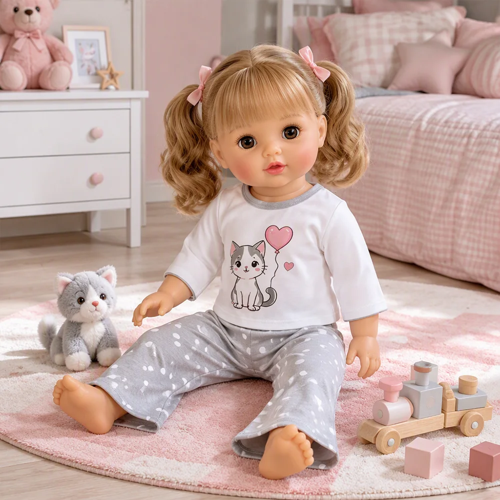 Cute Animal Print Doll Pajama Fit for 18 Inch American Doll & 43cm Baby Doll Bear Rabbit Kitten Unicorn Top Flared Pants Gift