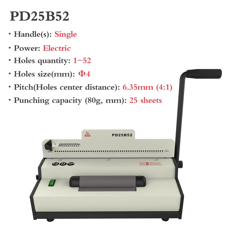 RAYSON PD25B52 52 Round Hole Electric 4:1 Upto Ring Electricity 25sheets Single Coil Binding Machine