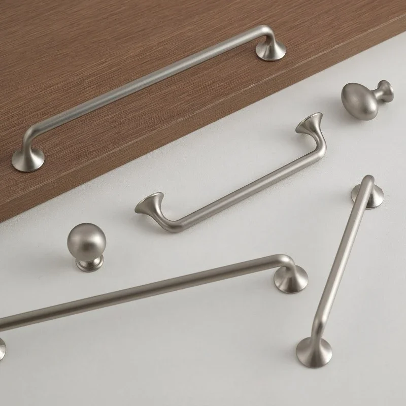 Nordic Kitchen Wardrobe Furniture Hardware Small Single-hole Drawer Knobs Brushed Metal Door Handles French Style Cabinet Pulls