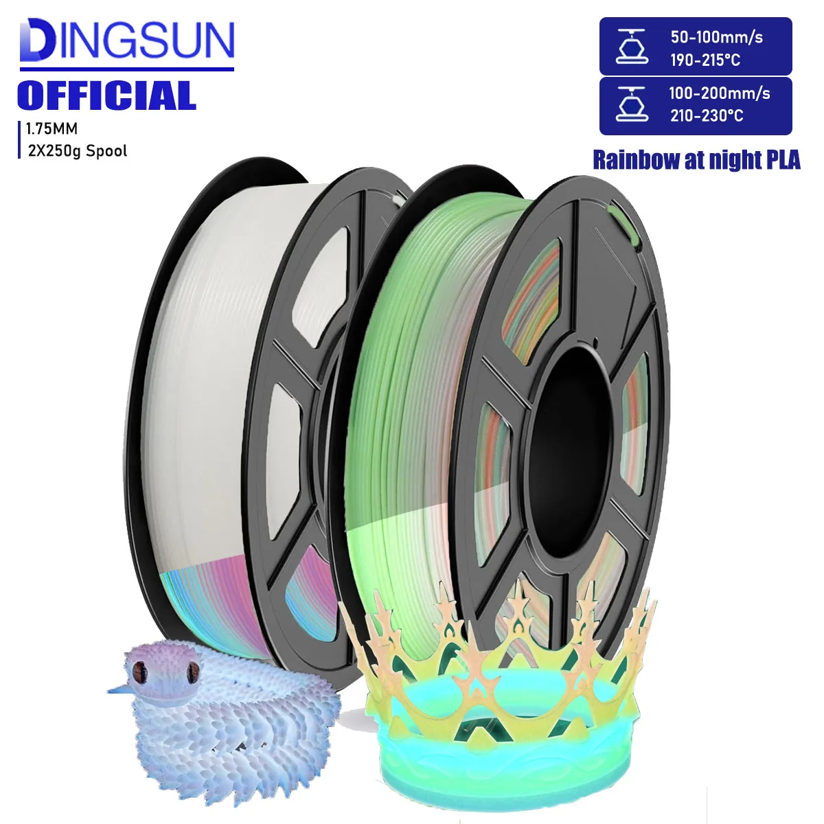 

PLA Filament Glow in The Dark Multicolor，Rainbow PLA Filament, Gradient 3D Printer Filament Color Change, 250/500g/ 1kgSpool
