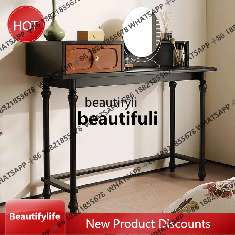 Rotatable Mirror Table American Retro Dressing Table Bedroom Storage Cabinet Makeup Table