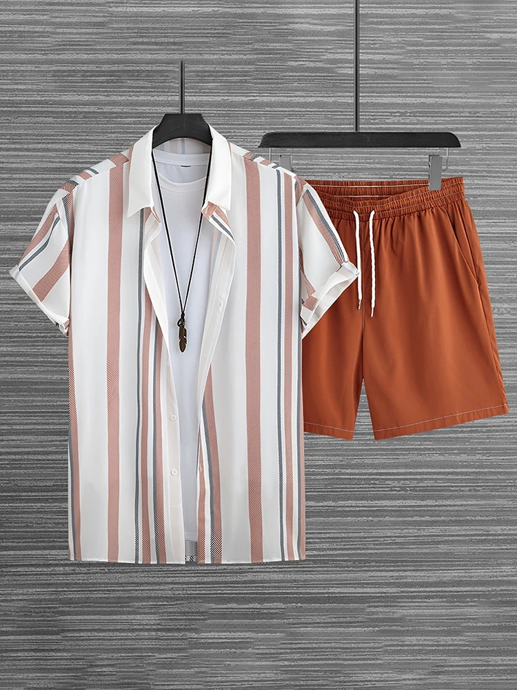 Conjunto de camisa de manga corta y pantalones cortos para hombre, conjunto informal de verano, playa, calle al aire libre, complejo turístico