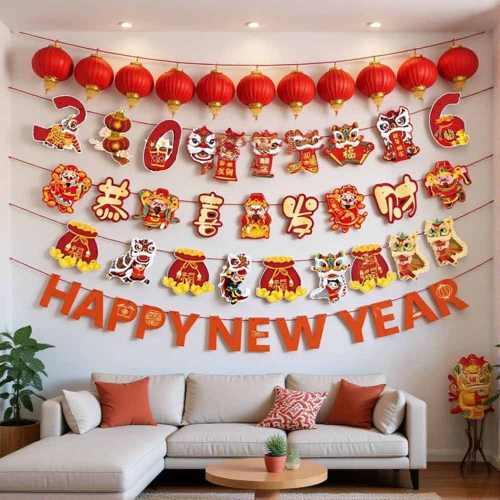 2026 Chinese New Year Banner Spring Festival Hanging Ornament Year Of The Horse Decoration Party Supplies Living Room Decor