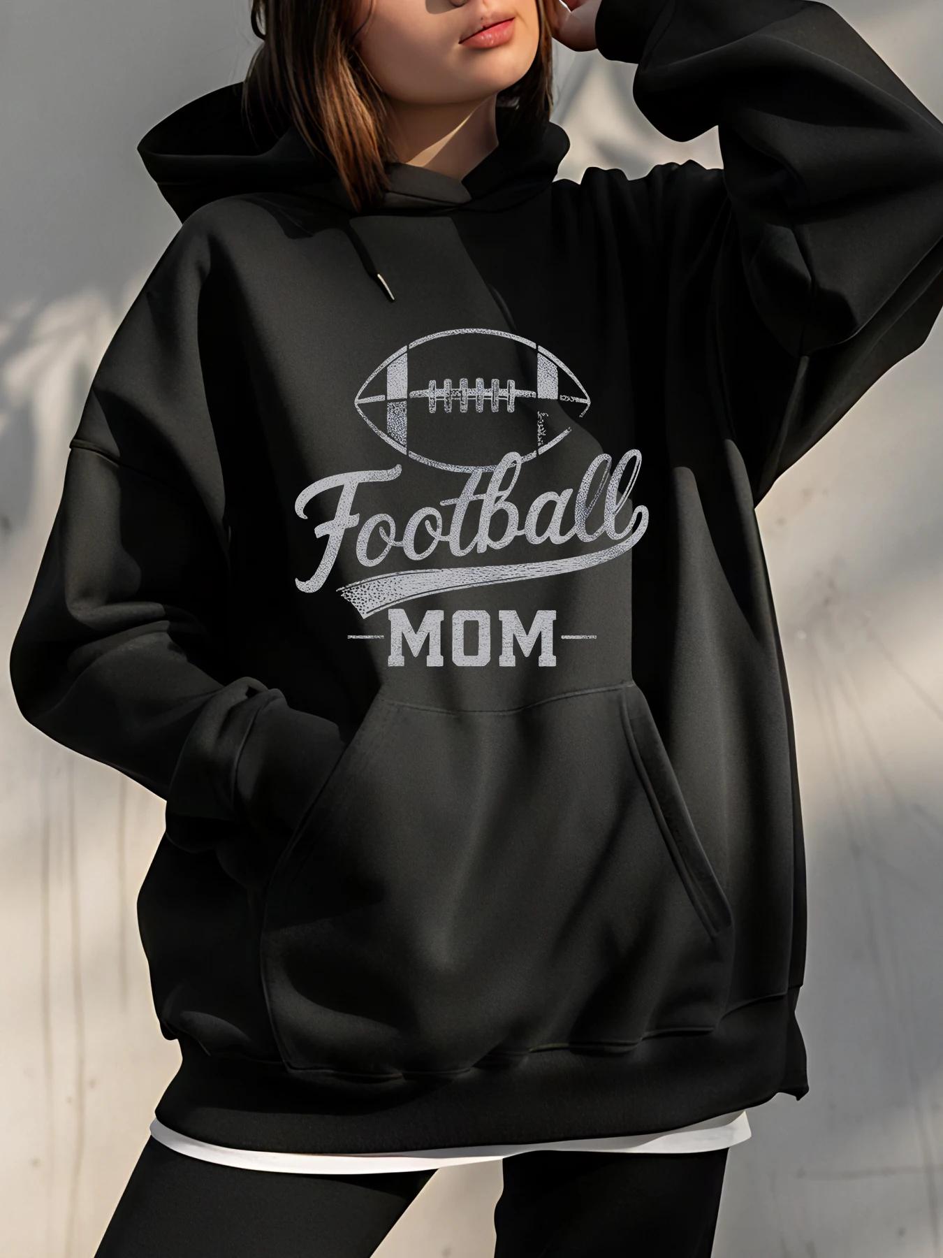 

Football Mom Hoodie Football Print Oversized Sweatshirt Casual Wear Women's Fashion Autumn Winter Outerwear