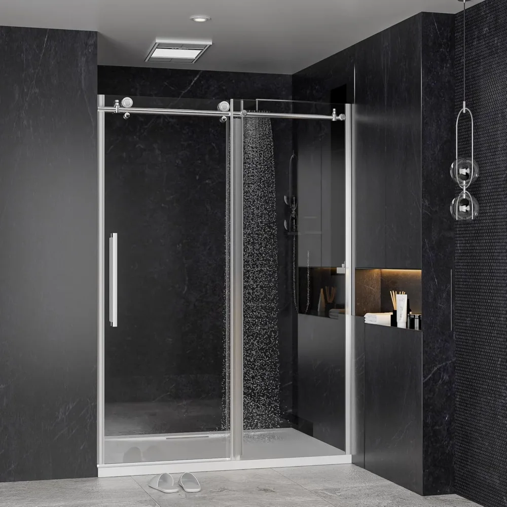 

Sliding Shower Door, 55“-56” X 75“, 5/16” (8mm) Clear Tempered Glass, Stainless Steel Hardware, Frameless Shower Door