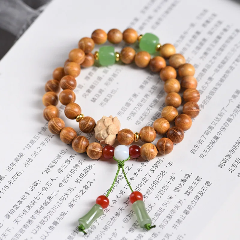 

Natural Golden Sandalwood Double Loop DIY Bracelet Unisex Mala Handheld Jewelry Festival Gift