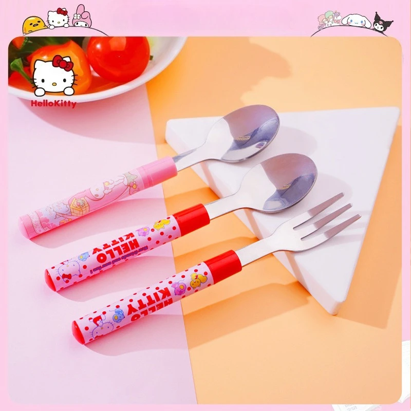 

Милая мультяшная ложка из нержавеющей стали Sanrio Melody, столовая посуда, портативная и удобная для переноски, для использования на природе.
