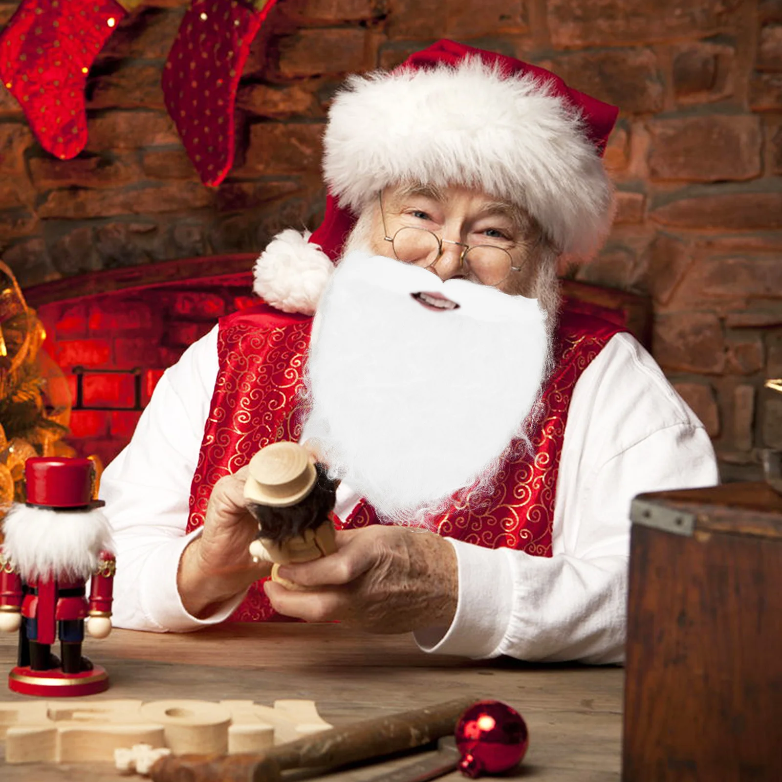 10pcs Performance Props Beards Super Large Dense Santa Faux Beard For Christmas Party Cosplay Carnival Reusable Fake Beard