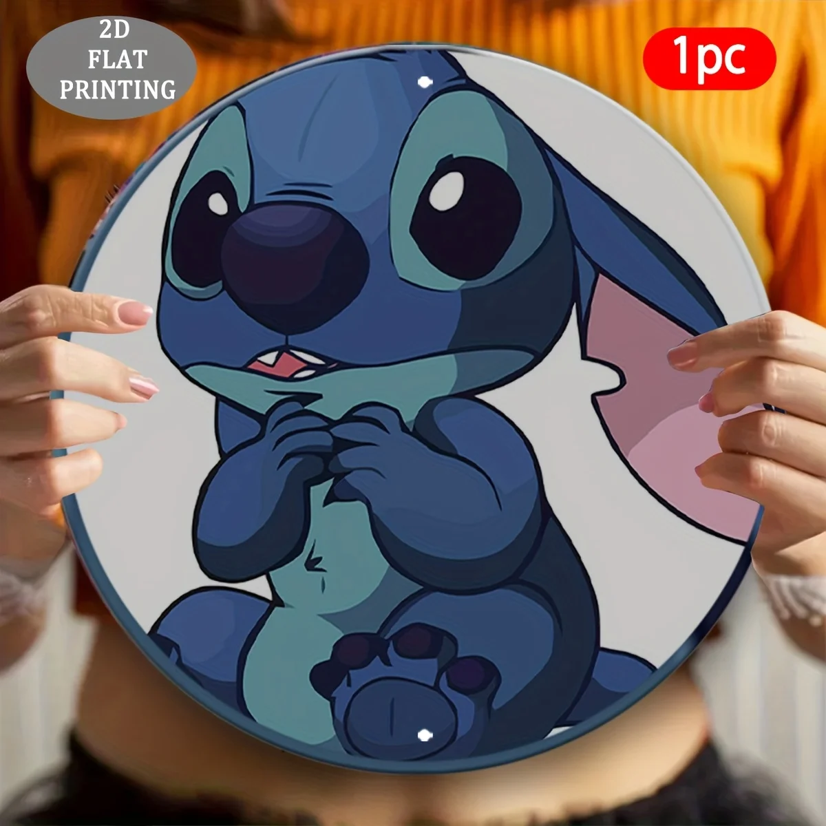 لوحة زخرفية مسطحة 2D، قطعة واحدة من اللوحة والزخرفة المسطحة 2D، لافتة ألومنيوم مستديرة بنمط غرزة ليلو - هدية الهالوين للجدار أو الخارجي #4