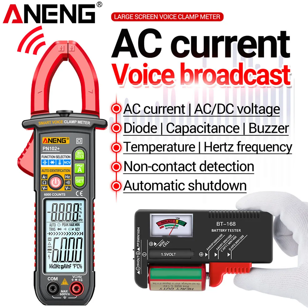 

ANENG Voice Broadcast Multimeter Tester Non-contact NCV Voltage Induction PN102+/BT168 Pointer Universal Battery Container Test