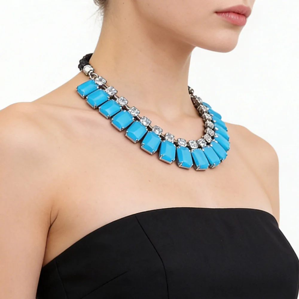 Sexy Luxury Sparkling Square Rhinestone Necklace For Women Exquisite Geometry Tassel Crystal Jewelry Large Neck Accessories