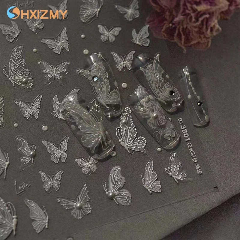 ผีเสื้อรูปร่างสติกเกอร์เล็บเพชร Stereoscopic Relief Decal กาวเล็บ Art Salon DIY Nail Art ผู้ที่ชื่นชอบ