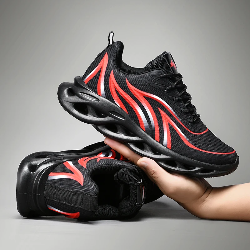 Fashion Running Shoes Men Flame Printed Sneakers Knit Athletic Sports Blade Cushioning Jogging Trainers Lightweight Casual Shoes