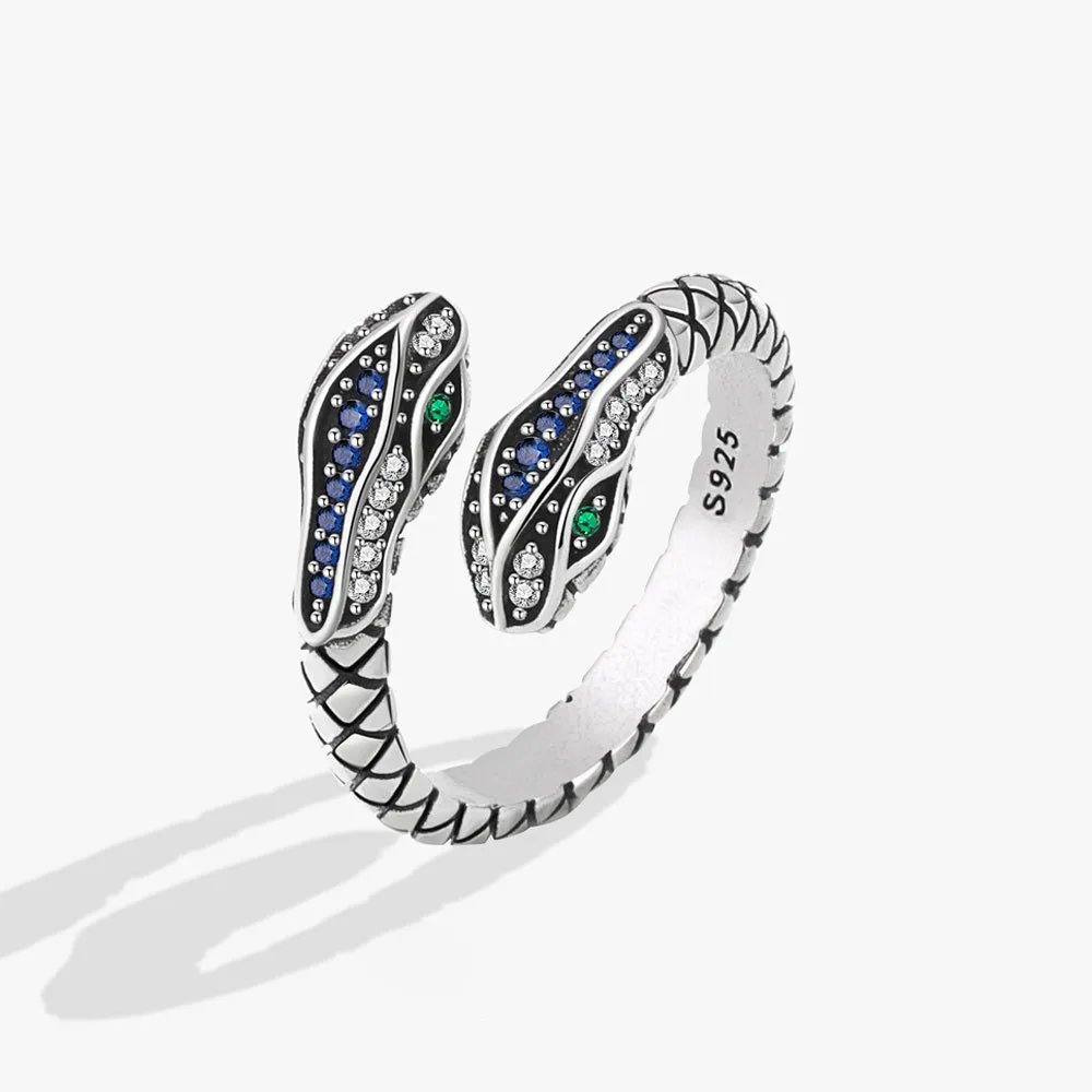 100% 925 Sterling Silver Rings For Women Snake Shape Green Eye Simple Trendy Retro Open CZ Anillos Party Gifts Accessories