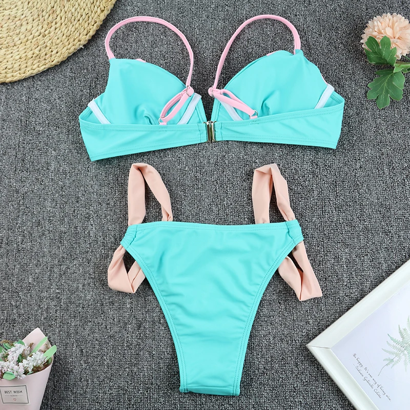 Bikini 2023 Sexy Push Up Small V-neck Patchwork Swimwear Swimsuit Women Bikinis Set Bathing Suit Beach Bikini Female Banadores