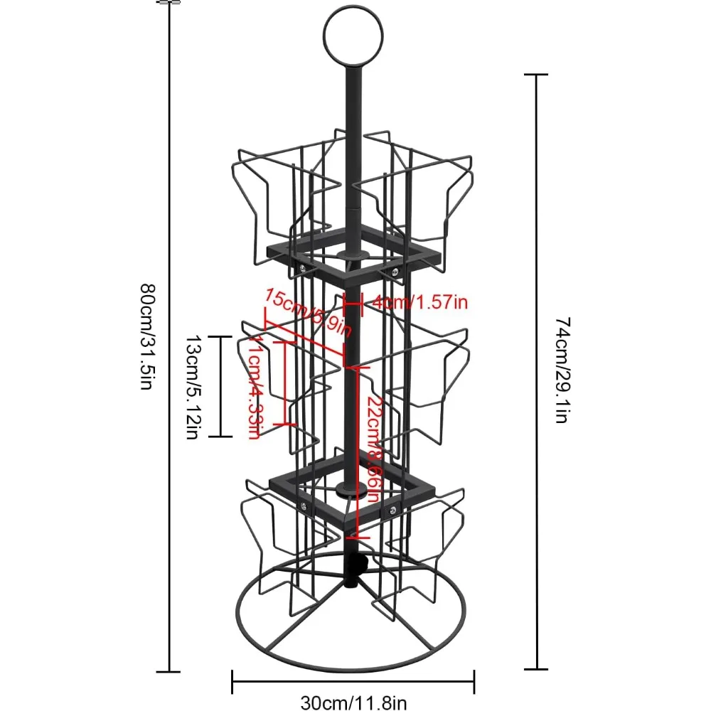 Rotating Greeting Card Rack 3 Tier Greeting Card Display Stand Card Display Stand Greeting Card Rack Holder (12 Pockets-Black)