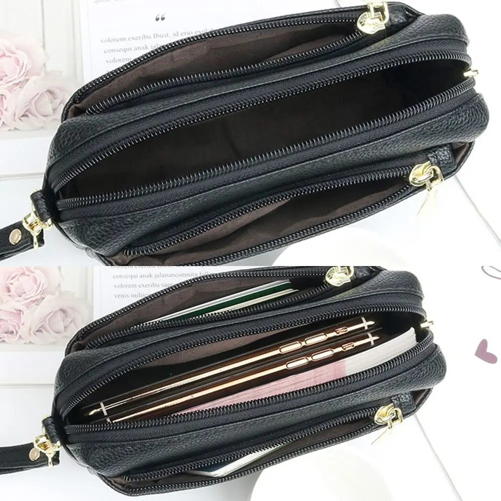 Porta-cartões de três camadas, bolsa à prova d'água de grande capacidade, bolsa longa e macia de couro PU para cosméticos