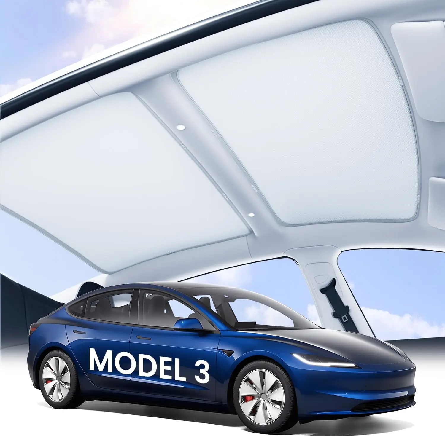 

Tesla Model 3 Sunshade Roof Cover - No Sag, Heat Insulation, Foldable Design for 2020-2026 Models