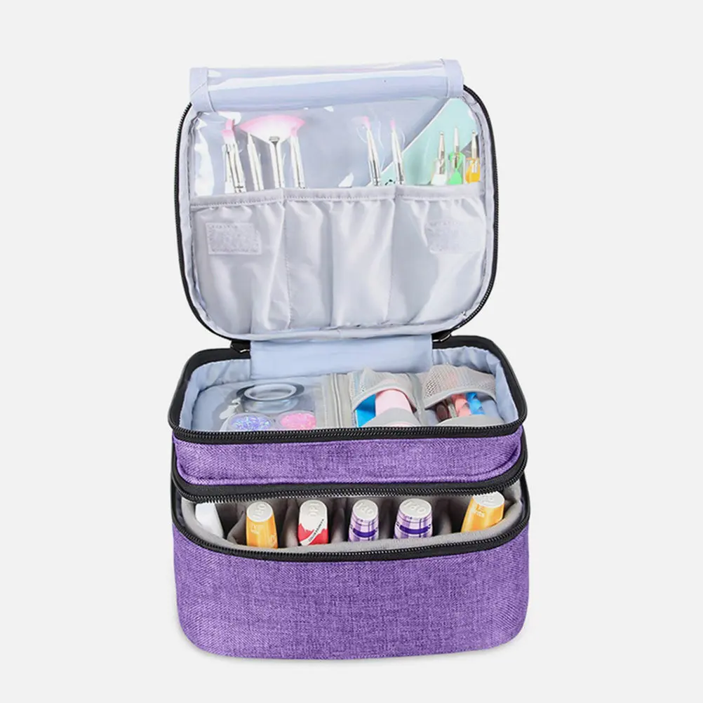 

Essential Oil Bag Double Layer Nail Polish Organizer Case Portable Sturdy Flexible Fabric Bright Color Storage Travel