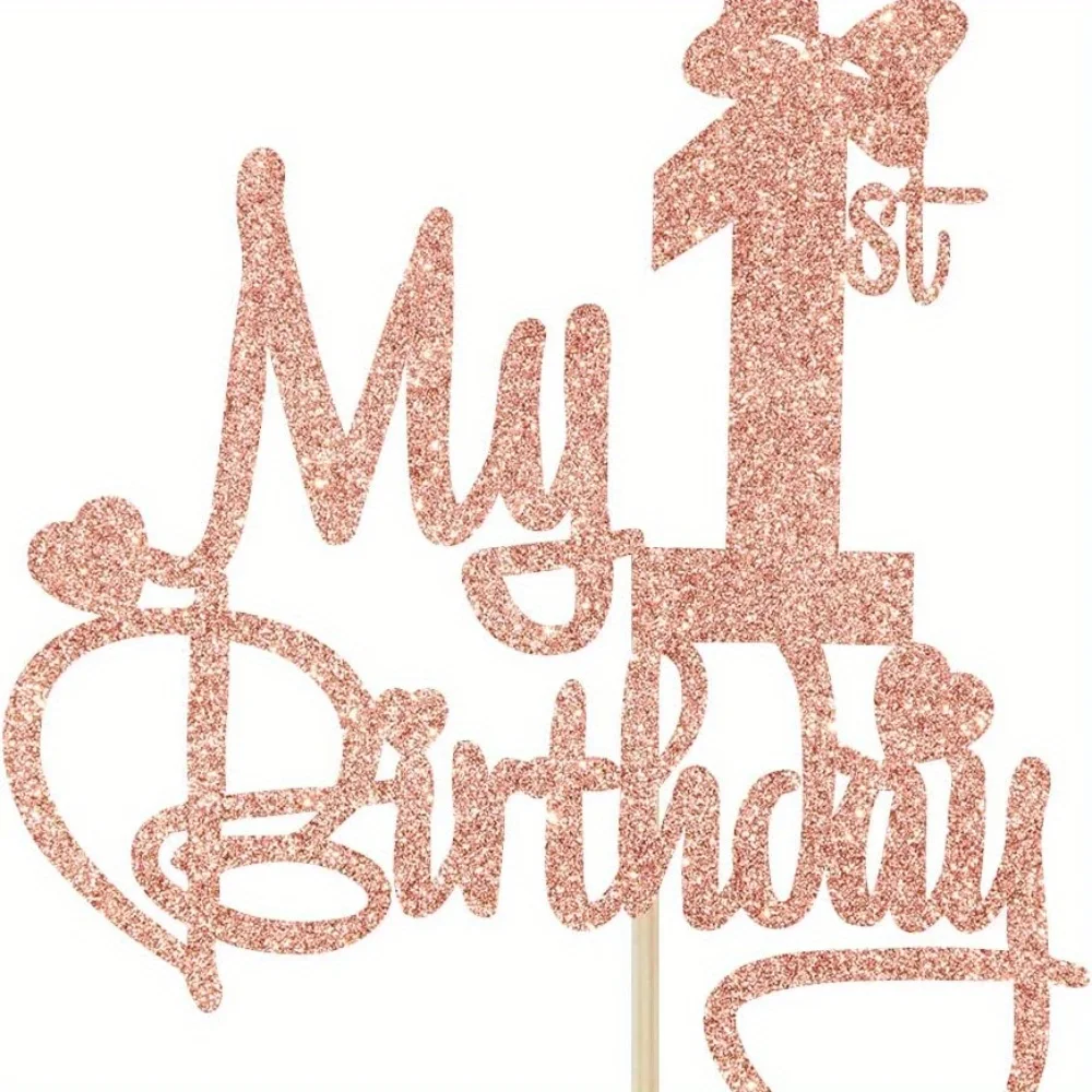 1 Stück Tortenaufsatz „Mein 1. Geburtstag“, Miss Onederful“-Kuchendekoration, Baby-Mädchen-Partydekorationen zum 1. Geburtstag, Roségold – Detail 4