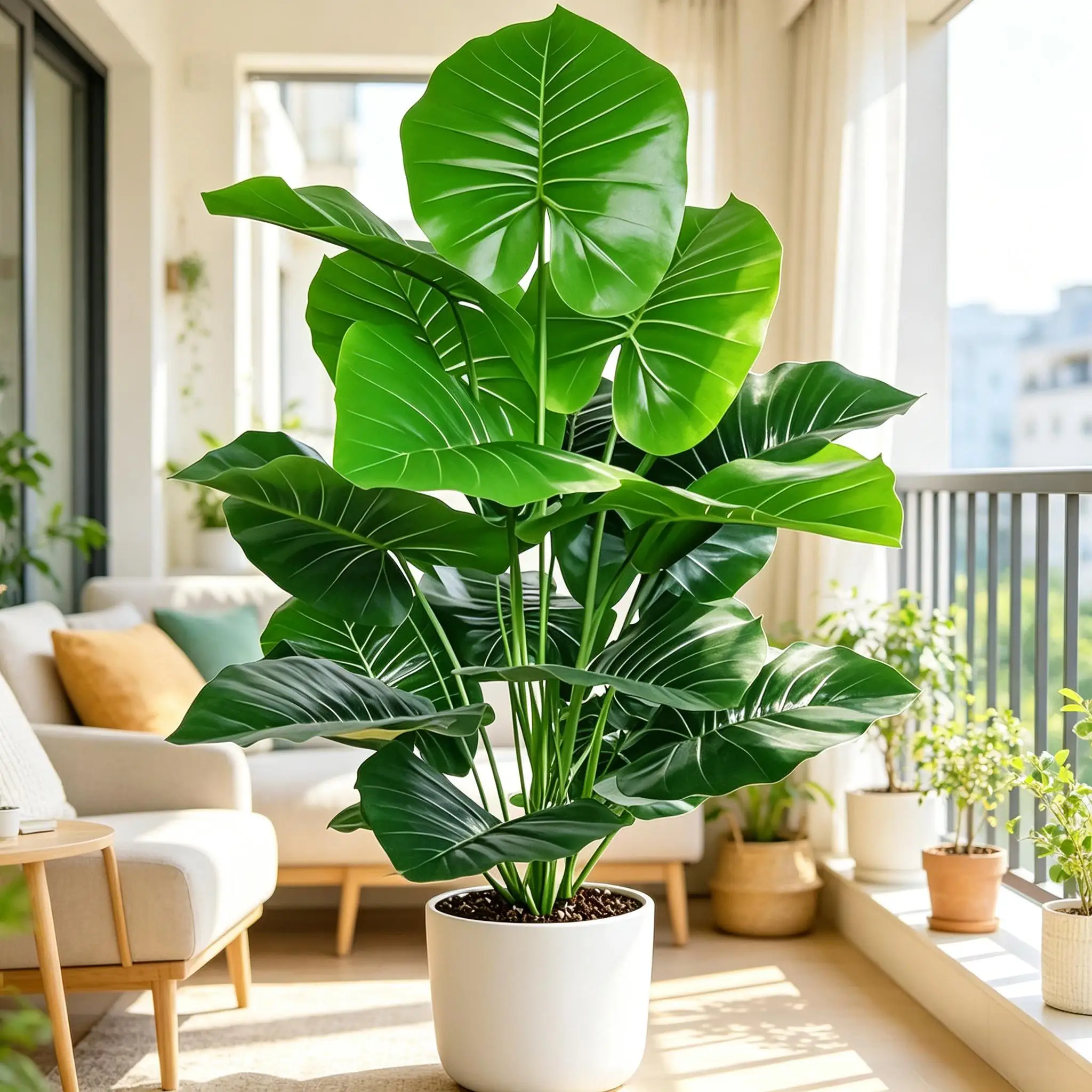 Planta Artificial de Hoja Redonda Tipo Oreja de Elefante, de 60-105 cm, Árbol de Alocasia Artificial con Tacto Real para Decoración del Hogar, Jardín y Fiestas